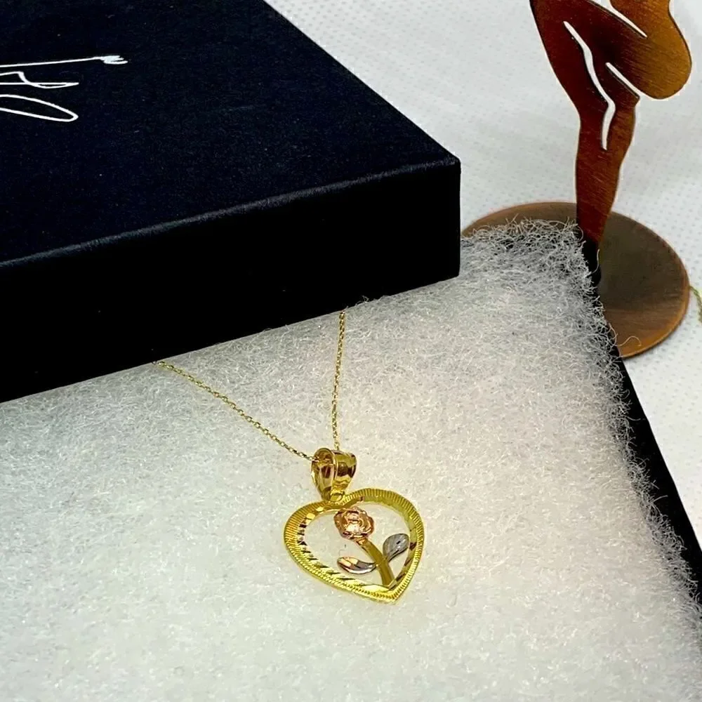 Heart Rose 14k Solid Gold Pendant Tehrani Jewelry
